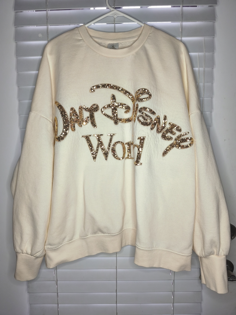 Disney Parks Walt Disney World Sequin Logo Cream Pullover Sweatshirt Size 2X EUC